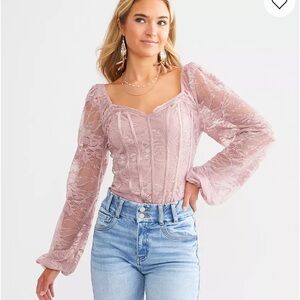 Pink Puff Sleeve Fitted Blouse